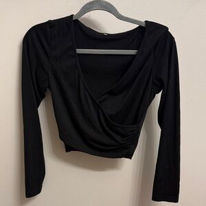 Black Women's Crop Wrap Top